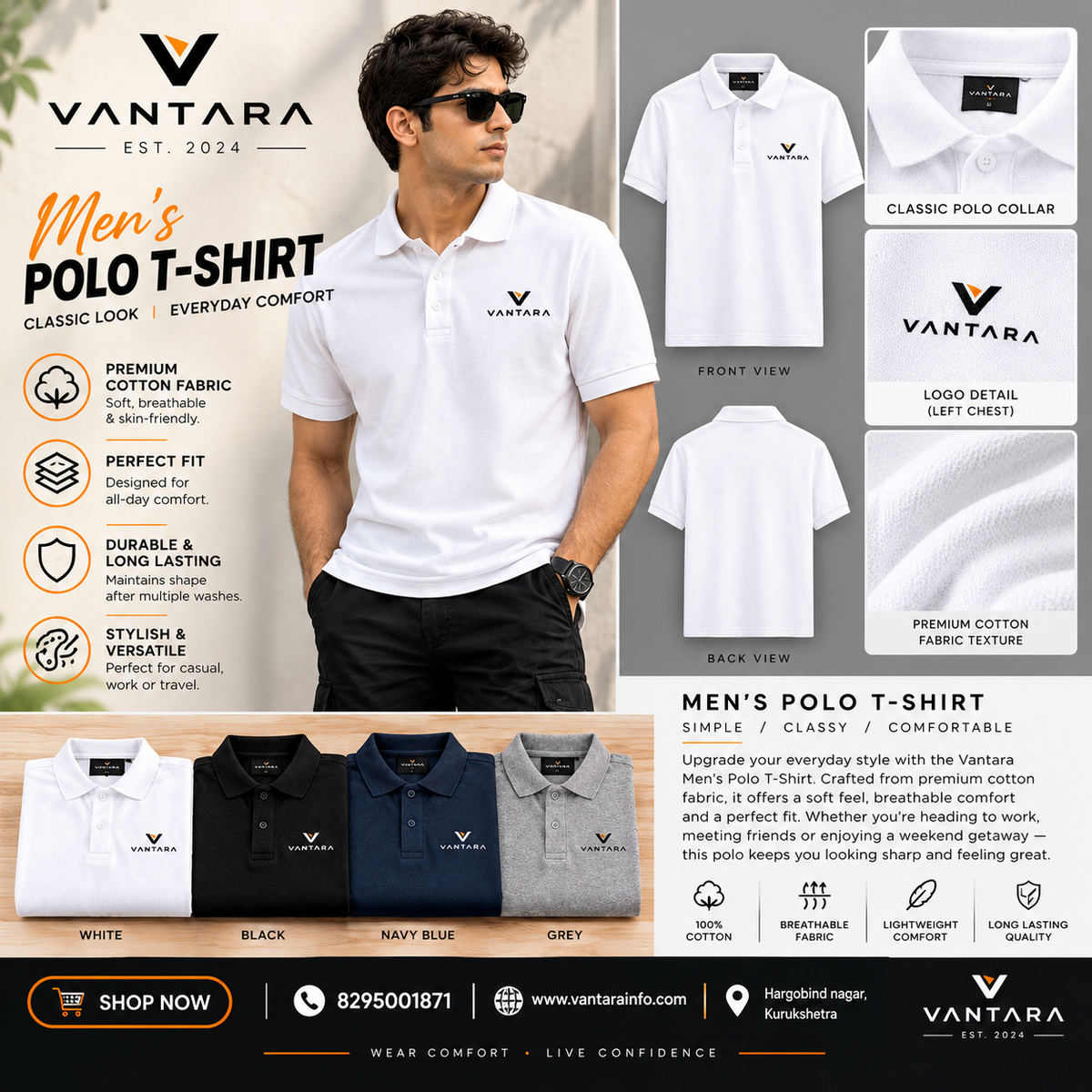 VANTARA Men’s Polo T-Shirt – Classic Style, Everyday Comfort