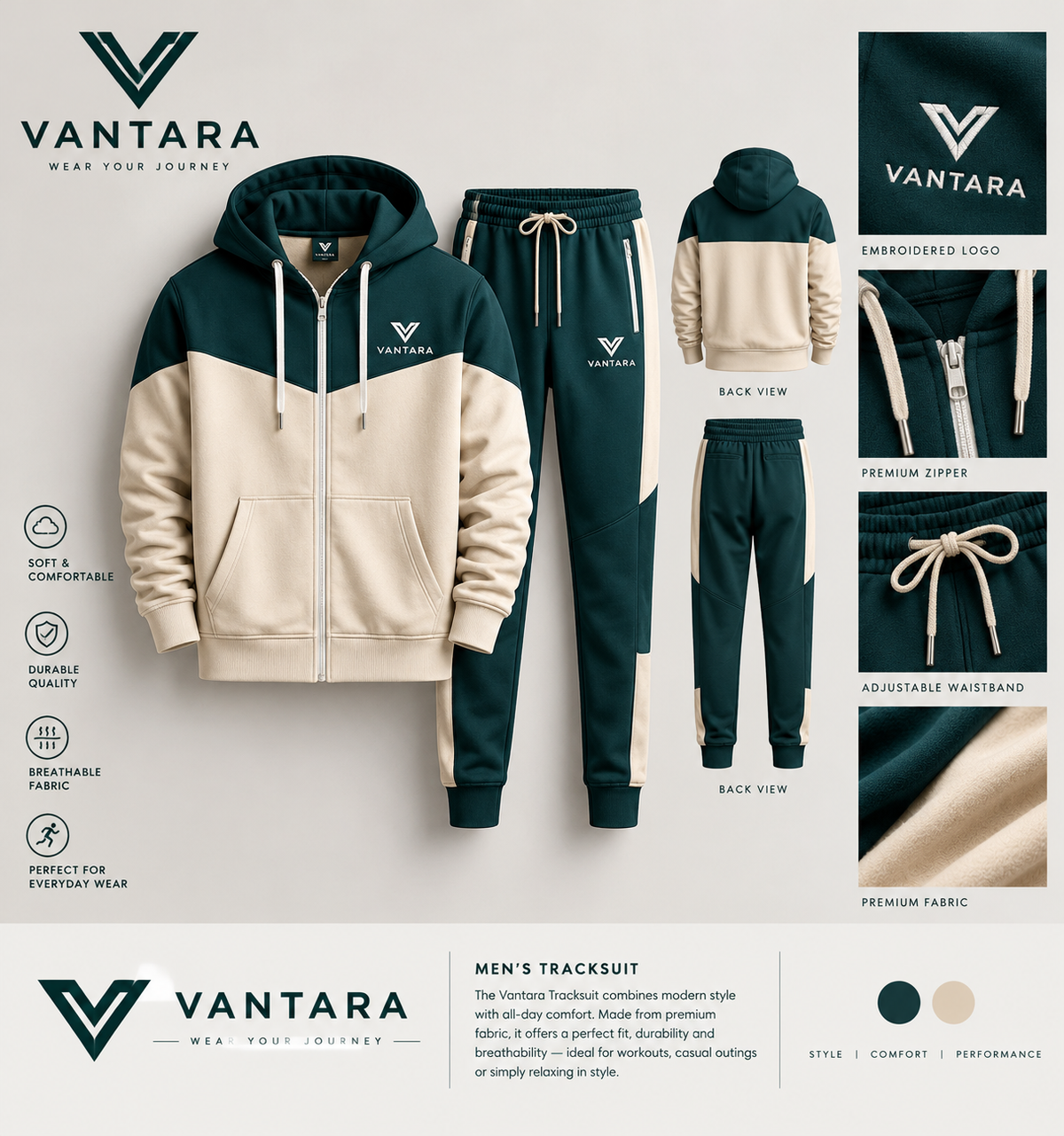 VANTARA Premium Green & Cream Tracksuit