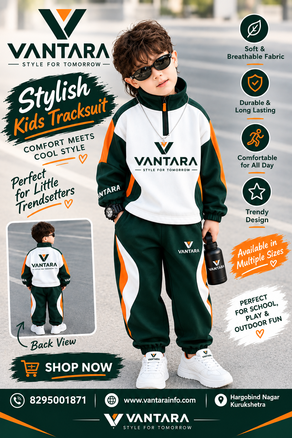 VANTARA Boys’ Premium Track Suit – Green, White & Orange